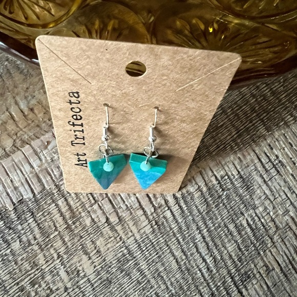 Aqua Horizon Teal and Blue triangle Resin Earrings — Handmade by Art Trifecta - Picture 4 of 4